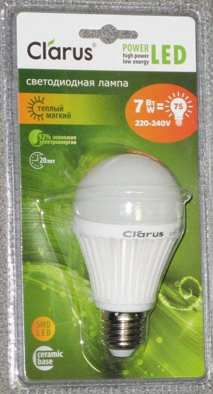 Светодиодная лампа Clarus LED Classic, A60-W 7W, E27, 220-240V, 2700K