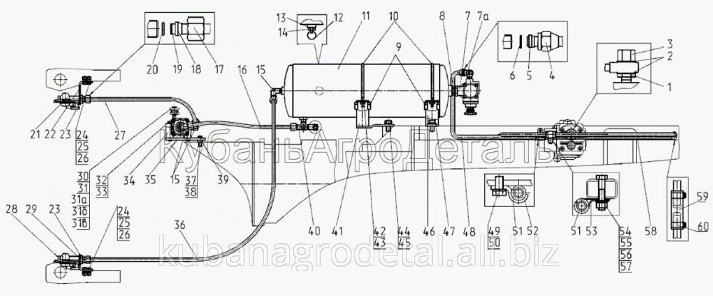 Запчасти для сельхозтехники МТЗ-1021.3 Трубопроводы и арматура двухпроводного пневмопривода тормозов прицепа