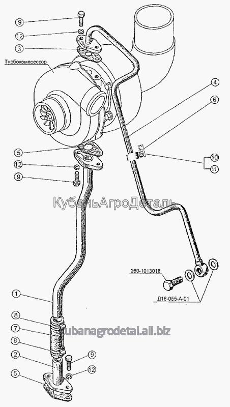 Запчасти для сельхозтехники МТЗ-1222/1523 Маслопроводы турбокомпрессора