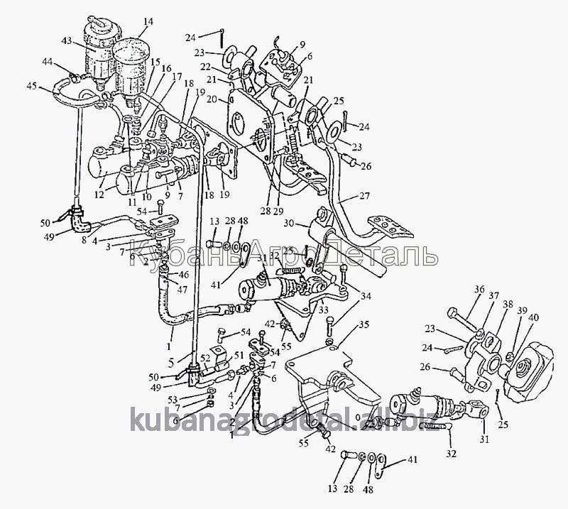 Запчасти для сельхозтехники МТЗ-1222/1523 Управление тормозами (вариант с «мокрыми» тормозами)