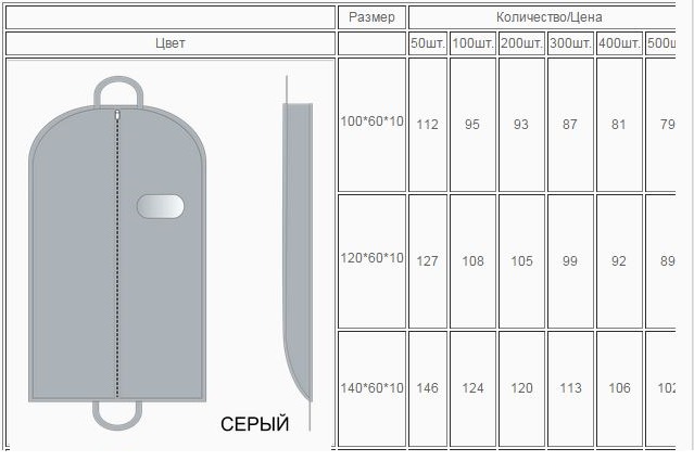 Чехол для одежды с окошком серый