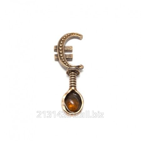 Кошельковый сувенир Ложка - загребушка Евровая с янтарем