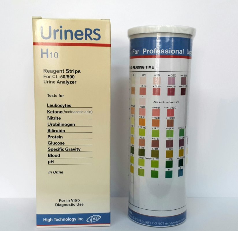 Тест-полоски UrineRS H10 для анализаторов мочи CL-50, CL-500, 100 шт/уп, 10 параметров (HTI)