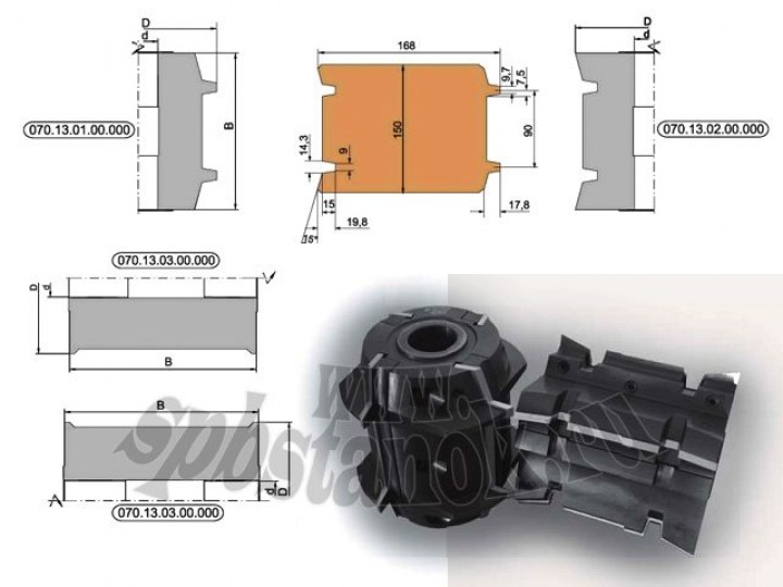 Фрезы комплект для производства строительного бруса Механик 070.13.хх со сменными ножами HSS