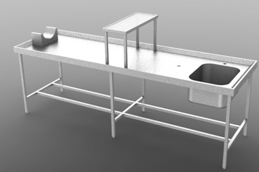 Стол патологоанатомический в комплекте с препаровочным столиком и подголовником передвижной СС-02