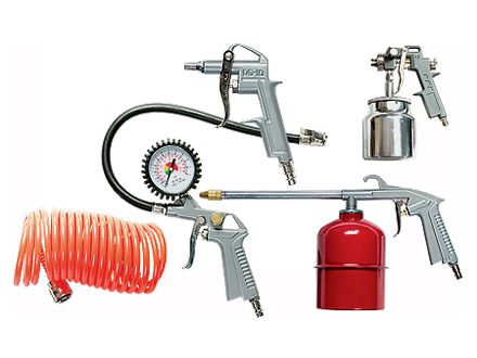 Набор пневмоинструмента, Matrix, 5 предметов, быстросъемное соединение, краскораспылитель с нижним бачком