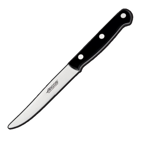 Нож для стейка с зубчатым лезвием, 12 см c черной пластиковой ручкой