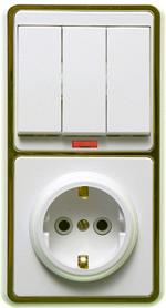 Блок комбинированный (3х клавишный выключатель с подсветкой и розетка с заземляющим контактом) с ободком под золото БКВР-054 З