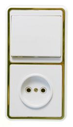 Блок комбинированный (1клавишный выключатель и розетка) с ободком под «золото» БКВР-037 «З»