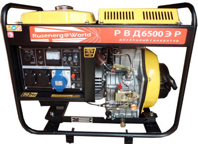 Дизельный генератор Rusenerg@World  открытого типа на раме РВД6500Э3Р (Ном.мощн. 5,0 кВт)