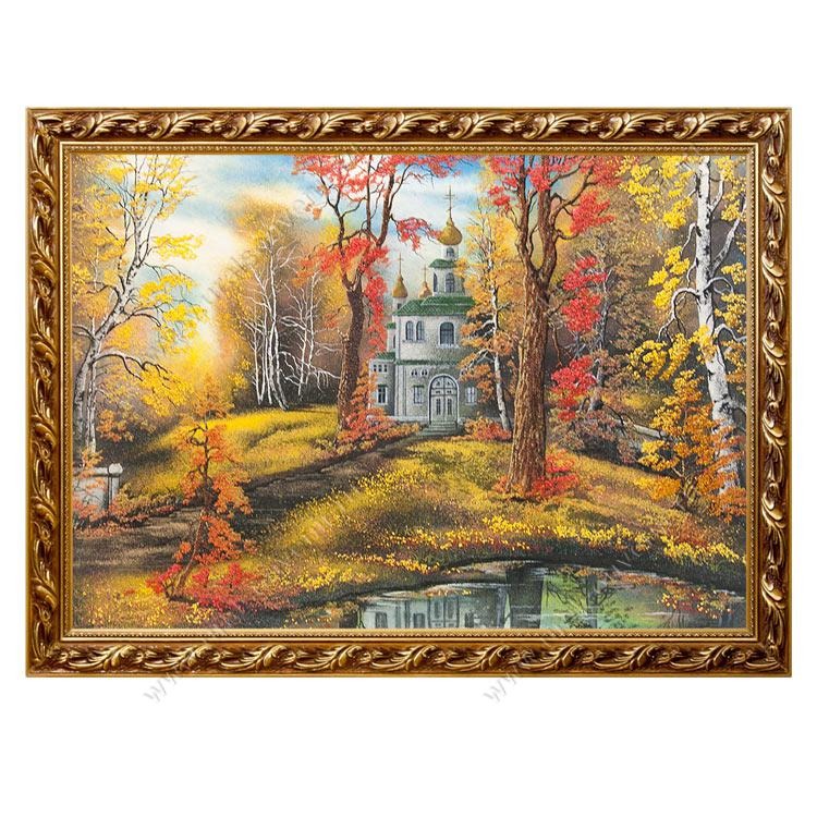 Картина Церковь в осеннем лесу багет №7, 50х70 см