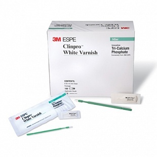 Стоматологическое фторсодержащее покрытие с трикальцийфосфатом Clinpro White Varnish 12249  (50х0,5 с материалом в блистерах и кисточкой для нанесения, 1 блокнот с инструкцией для пациента, 60 стикеров для дозирования материала)