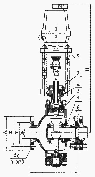Регулирующий клапан 25ч940нж фланцевый Ду 50 Ру16 с электроприводом