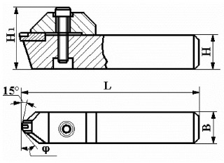 Резцы сборные фасочные с механическим креплением цилиндрической вставки с режущим элементом из АСПК («Карбонадо») и Композита-01 (Эльбора-Р) ИС-216