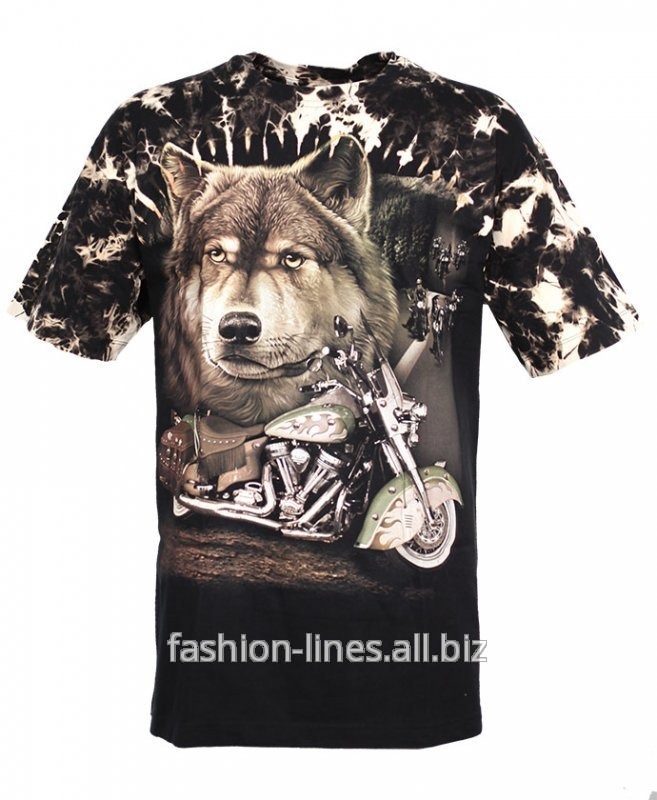Мужская футболка Rock Eagle Lonely Wolves с волком и байком