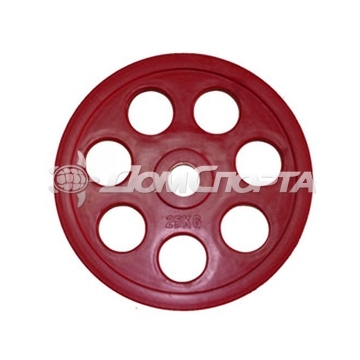 Олимпийский диск евро-классик с хватом ромашка Oxygen Fitness 25 кг. (обрезиненный, красный, d51мм.)