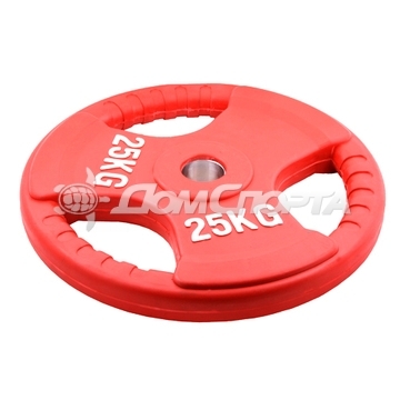 Олимпийский диск евро-классик с тройным хватом Oxygen Fitness 25 кг. (обрезиненный, красный, d51мм.)