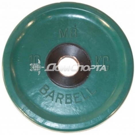 Диск обрезиненный, евро-классик, зелёный, 10 кг MB Barbell MB-PltCE-10