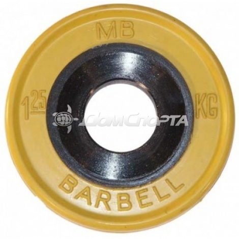 Диск обрезиненный, евро-классик, жёлтый, 1,25 кг MB Barbell MB-PltCE-1,25