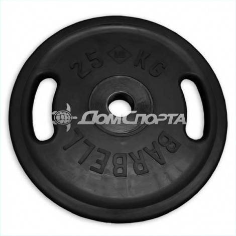 Диск обрезиненный, чёрный, евро-классик с ручками, 25 кг MB Barbell MB-PltBS-25