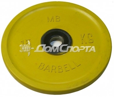 Диск обрезиненный, евро-классик, жёлтый, 15 кг MB Barbell MB-PltCE-15