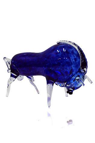 Сувенир из цветного стекла Бык син h180 мм.