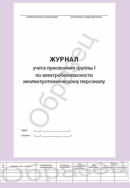 Журнал учета присвоения группы I по электробезопасности неэлектротехническому персоналу