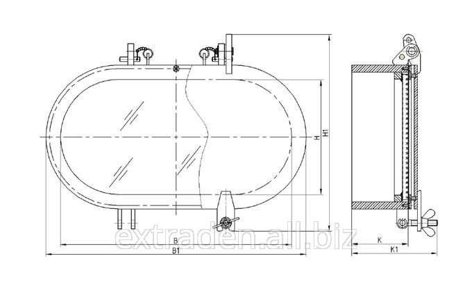 Иллюминатор бортовой глухой овальный стальной со штормовой крышкой  ПШИУ.364110.002ТУ