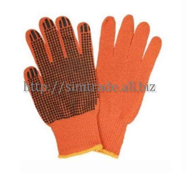 Перчатки оранжевые с ПВХ точкой , Перчатки оранжевые с ПВХ точкой 10 класс, 3-нити.