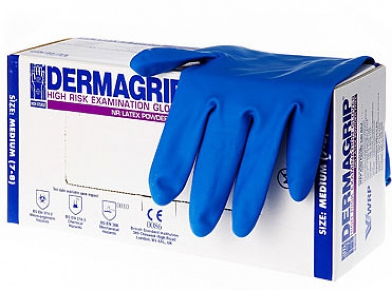 Перчатки медицинские латексные Dermagrip high risk