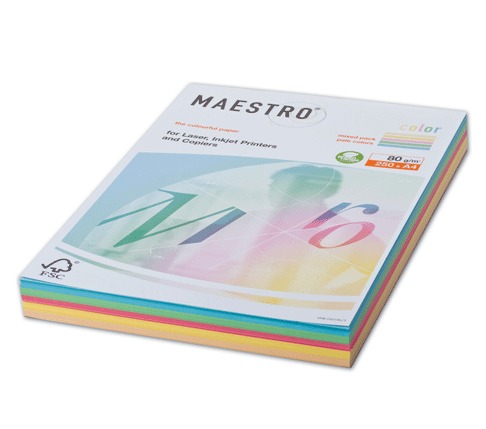 Бумага MAESTRO color А4, 80 г/м2, 250 л. (5 цв. x 50 л.), цветная пастель