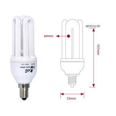 Лампы энергосберегающие RC LUX D7-3U-7W-E27-2700
