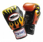 Перчатки боксерские FBGV-7  Twins Fire Flame кожа 12 oz  Черные
