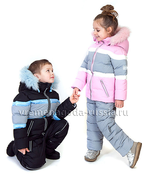 Детские зимние комплекты на пуху для мальчика и девочки 