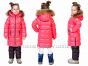 Детское зимнее пальто с полукомбинезоном на искусственном лебяжьем пуху для девочки 