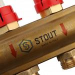 Коллекторы и коллекторные группы Stout Распределительный коллектор из латуни с расходомерами 8 вых.